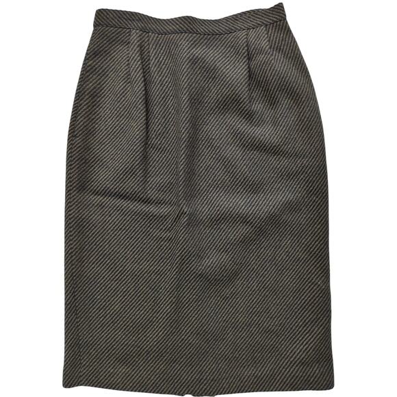 VTG Kasper Anne Klein Wool Blend Black & Brown Striped Tweed Skirt Women Size 8 - Picture 1 of 6